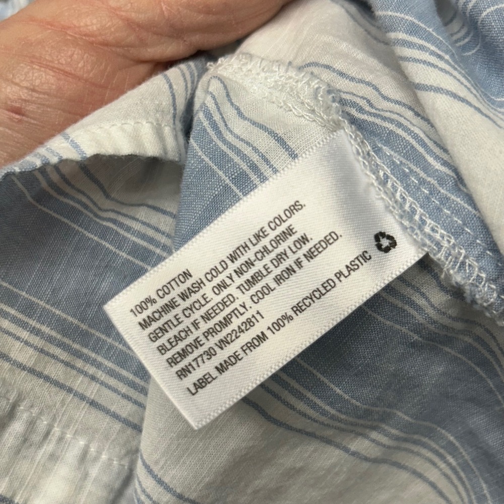 Ava & Viv 2X Blue White Striped Beach Lightweight 3/4 Sleeve Cotton Button Down - Picture 5 of 6